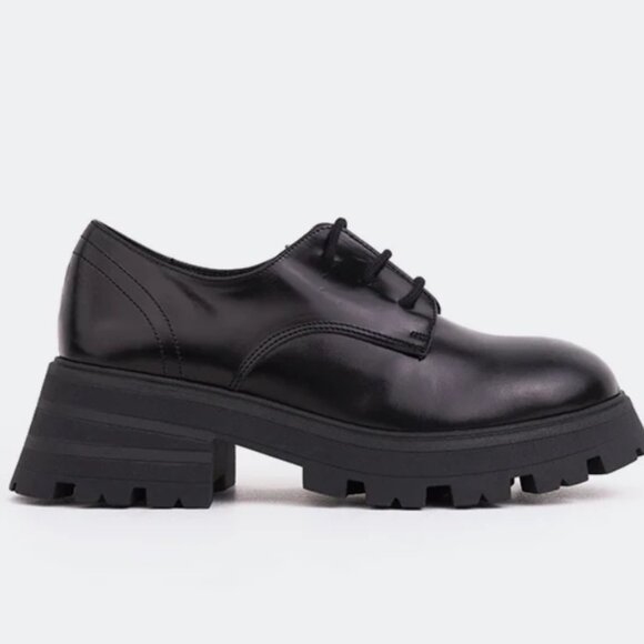 Bieber Black Leather Platform Loafers l'intervalle - Picture 1 of 9